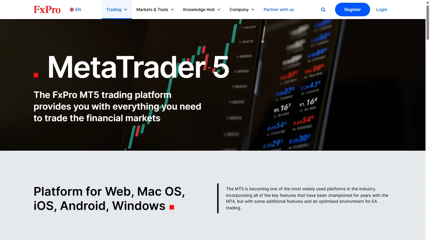 صفحة MetaTrader 5 الخاصة بالوسيط